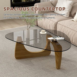 English Elm Modern Mid-Century Glass Top Coffee Table with Walnut Base for Living Room Office Walnut W3101P508517