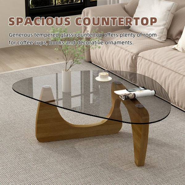 English Elm Modern Mid-Century Glass Top Coffee Table with Walnut Base for Living Room Office Walnut W3101P508517