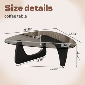 English Elm Modern Mid-Century Glass Top Coffee Table with Walnut Base for Living Room Office Black W3101P508518
