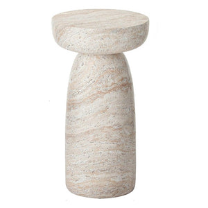 English Elm Natural Stone Grain Mushroom Pedestal End Table Weatherproof Organic Decor for Patio W3101P514020