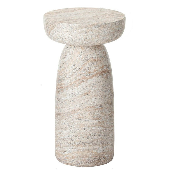 English Elm Natural Stone Grain Mushroom Pedestal End Table Weatherproof Organic Decor for Patio W3101P514020
