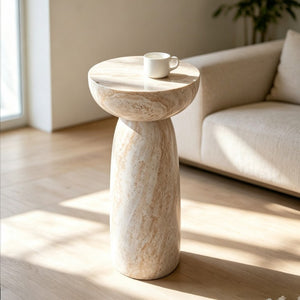 English Elm Natural Stone Grain Mushroom Pedestal End Table Weatherproof Organic Decor for Patio W3101P514020