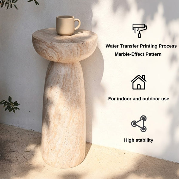 English Elm Natural Stone Grain Mushroom Pedestal End Table Weatherproof Organic Decor for Patio W3101P514020
