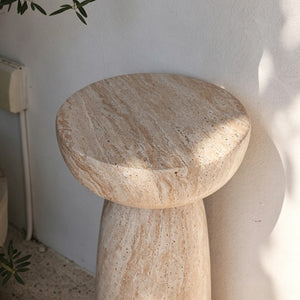 English Elm Natural Stone Grain Mushroom Pedestal End Table Weatherproof Organic Decor for Patio W3101P514020