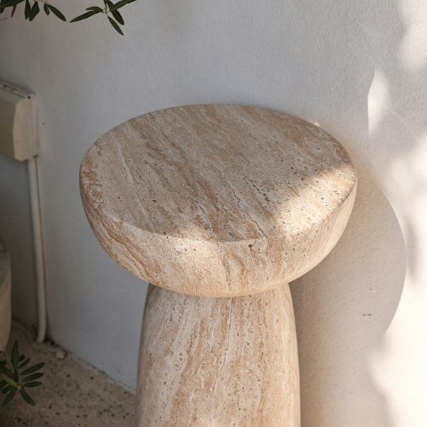 English Elm Natural Stone Grain Mushroom Pedestal End Table Weatherproof Organic Decor for Patio W3101P514020