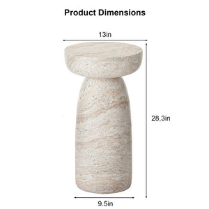 English Elm Natural Stone Grain Mushroom Pedestal End Table Weatherproof Organic Decor for Patio W3101P514020