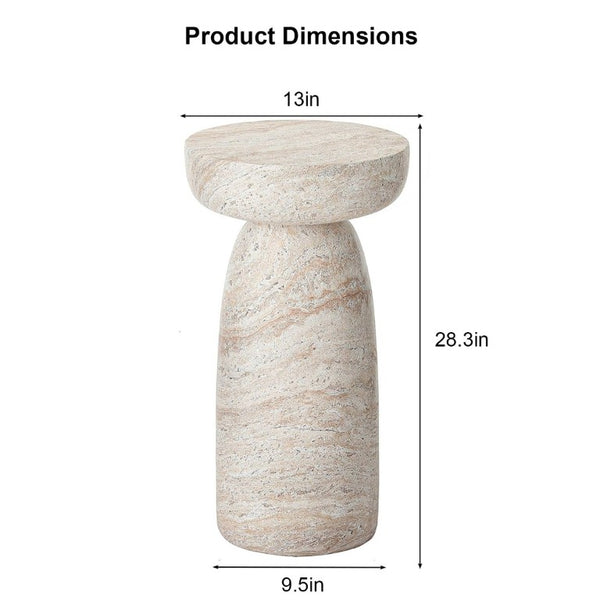 English Elm Natural Stone Grain Mushroom Pedestal End Table Weatherproof Organic Decor for Patio W3101P514020
