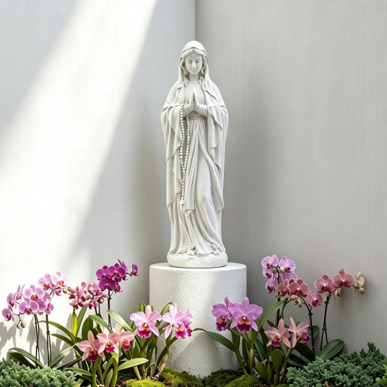 English Elm Virgin Mary Praying Garden Statue Magnesia Sculpted Rosary Outdoor Lawn Memorial Decor W3101P533550
