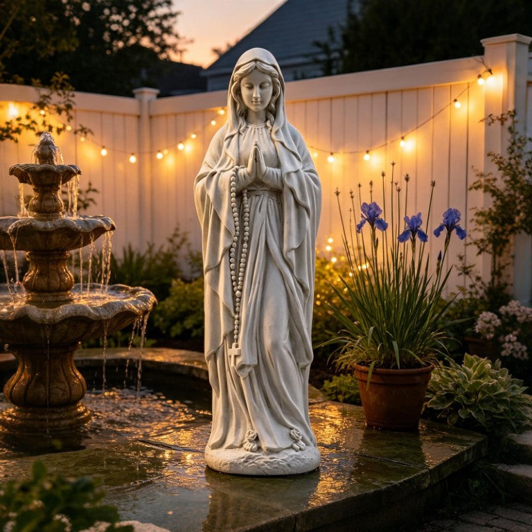 English Elm Virgin Mary Praying Garden Statue Magnesia Sculpted Rosary Outdoor Lawn Memorial Decor W3101P533550