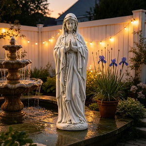 English Elm Virgin Mary Praying Garden Statue Magnesia Sculpted Rosary Outdoor Lawn Memorial Decor W3101P533550