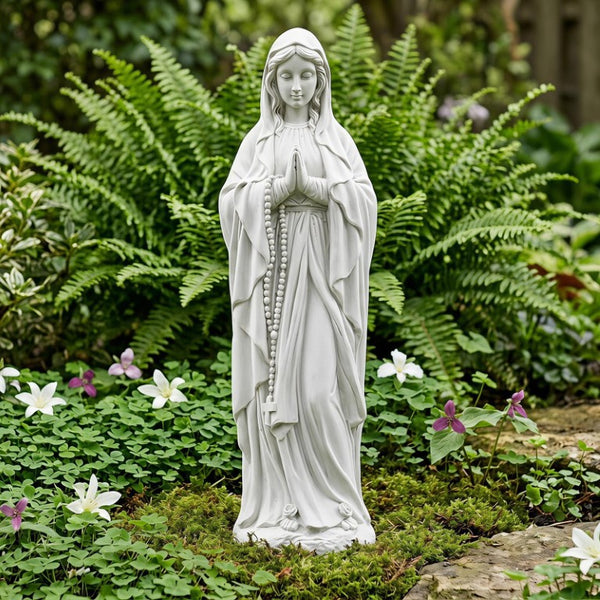 English Elm Virgin Mary Praying Garden Statue Magnesia Sculpted Rosary Outdoor Lawn Memorial Decor W3101P533550