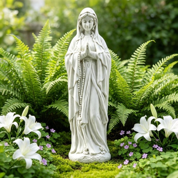 English Elm Virgin Mary Praying Garden Statue Magnesia Sculpted Rosary Outdoor Lawn Memorial Decor W3101P533550