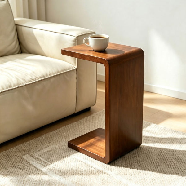 English Elm 13.77 Inch C Shaped Sofa Side Table Walnut Finish Convertible Laptop Snack Stand W3101P548119