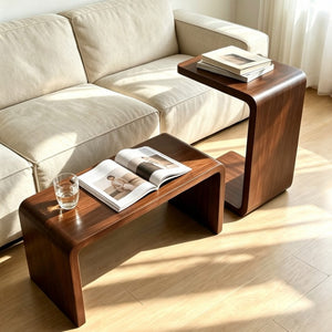 English Elm 13.77 Inch C Shaped Sofa Side Table Walnut Finish Convertible Laptop Snack Stand W3101P548119