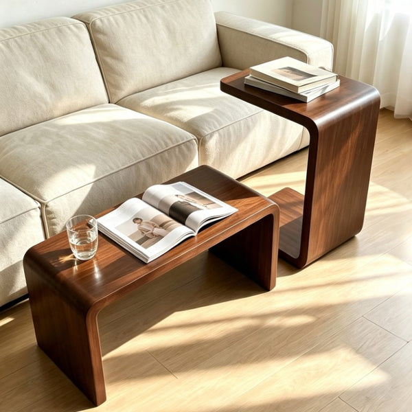 English Elm 13.77 Inch C Shaped Sofa Side Table Walnut Finish Convertible Laptop Snack Stand W3101P548119
