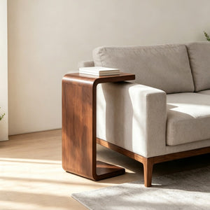 English Elm 13.77 Inch C Shaped Sofa Side Table Walnut Finish Convertible Laptop Snack Stand W3101P548119