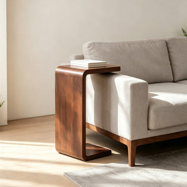 English Elm 13.77 Inch C Shaped Sofa Side Table Walnut Finish Convertible Laptop Snack Stand W3101P548119