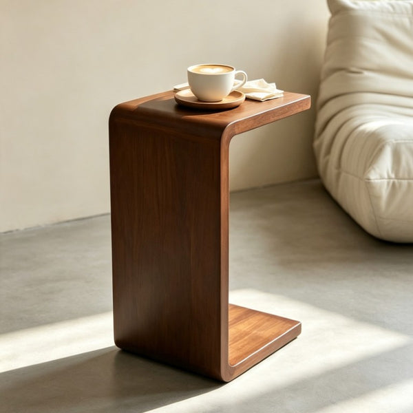 English Elm 13.77 Inch C Shaped Sofa Side Table Walnut Finish Convertible Laptop Snack Stand W3101P548119