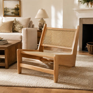 English Elm Modern Woven Rattan Accent Chair Walnut Wood Frame Bohemian Living Room Seat W3101P548133