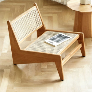 English Elm Modern Woven Rattan Accent Chair Walnut Wood Frame Bohemian Living Room Seat W3101P548133