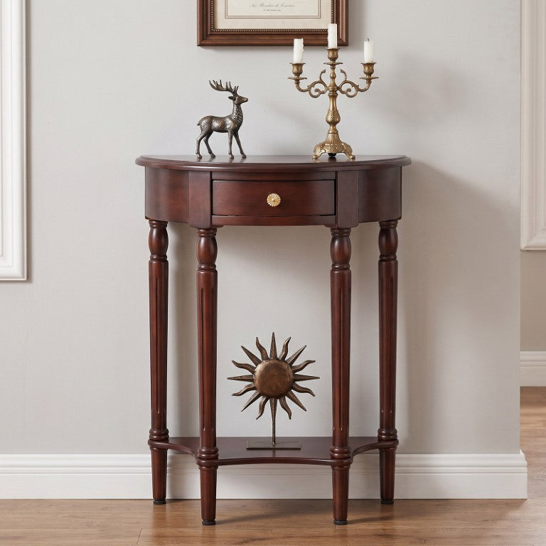 English Elm 23.6 Inch Semi-Circle Entryway Console Table with Drawer Carved Legs Dark Wood W3101P548870