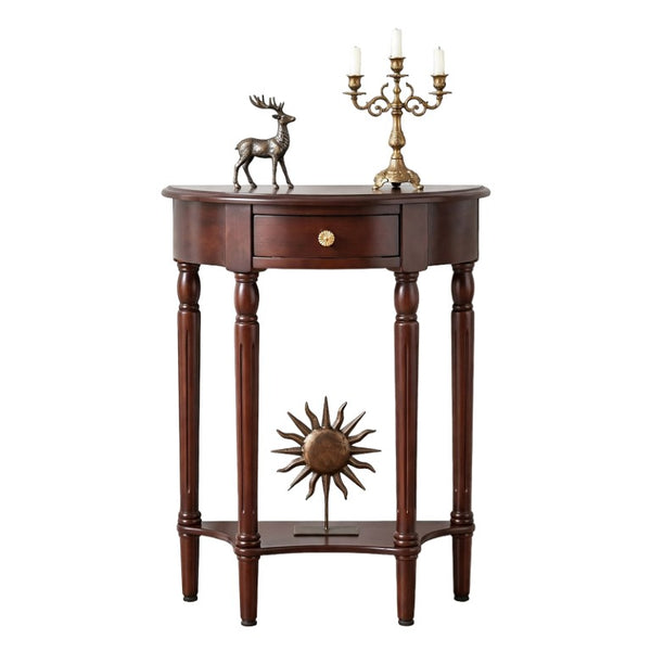 English Elm 23.6 Inch Semi-Circle Entryway Console Table with Drawer Carved Legs Dark Wood W3101P548870