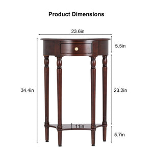 English Elm 23.6 Inch Semi-Circle Entryway Console Table with Drawer Carved Legs Dark Wood W3101P548870