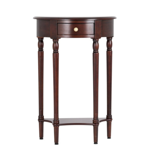 English Elm 23.6 Inch Semi-Circle Entryway Console Table with Drawer Carved Legs Dark Wood W3101P548870