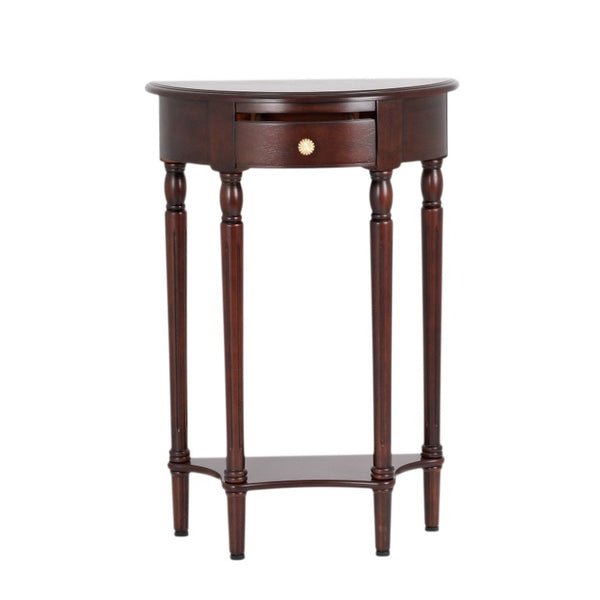 English Elm 23.6 Inch Semi-Circle Entryway Console Table with Drawer Carved Legs Dark Wood W3101P548870
