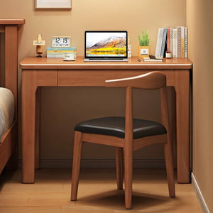 English Elm 31.5 Inch Natural Wood Writing Desk with Drawer Compact Study Table for Small Spaces W3101P548878