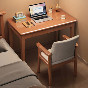 English Elm 31.5 Inch Natural Wood Writing Desk with Drawer Compact Study Table for Small Spaces W3101P548878