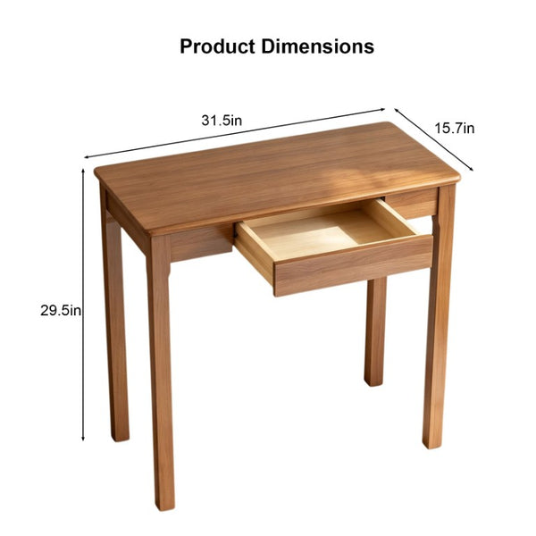 English Elm 31.5 Inch Natural Wood Writing Desk with Drawer Compact Study Table for Small Spaces W3101P548878