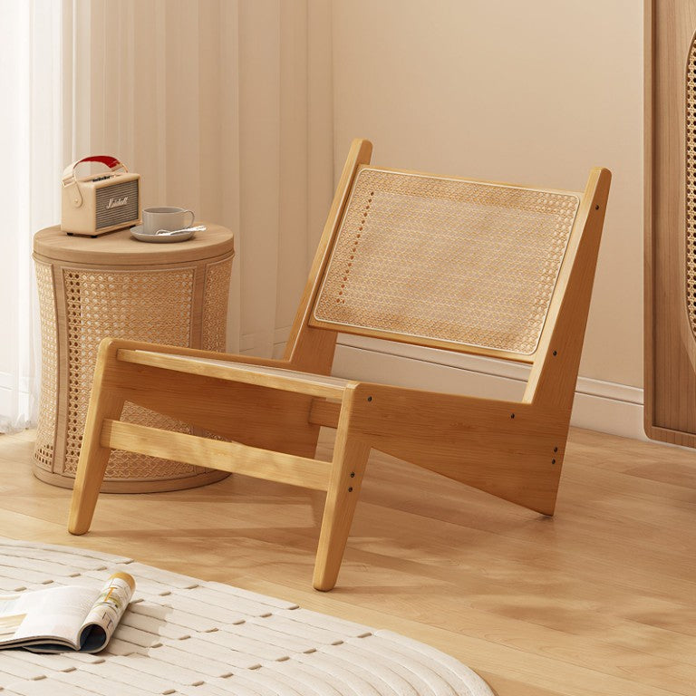 English Elm Mid-Century Modern Armless Cane Lounge Chair Woven Rattan Bamboo Frame for Sunroom Natural W3101P555216