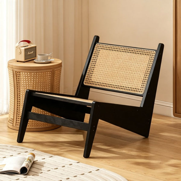English Elm Mid-Century Armless Rattan Cane Lounge Chair Bamboo Frame for Sunroom or Living Room W3101P555219
