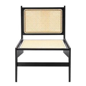 English Elm Mid-Century Armless Rattan Cane Lounge Chair Bamboo Frame for Sunroom or Living Room W3101P555219