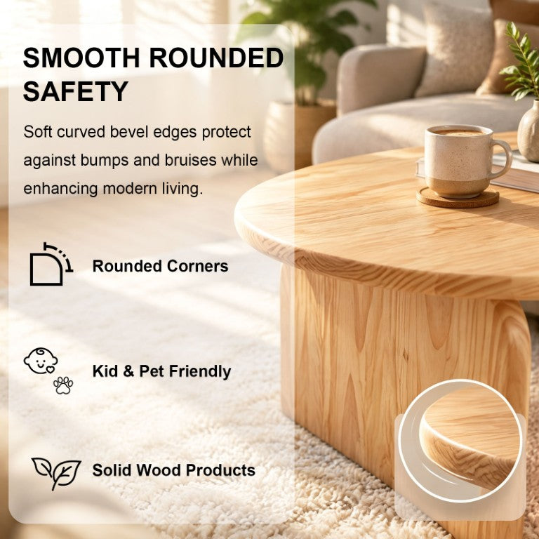 English Elm Oval Solid Pine Coffee Table with Curved Legs and Natural Grain Finish for Small Spaces W3101P574156