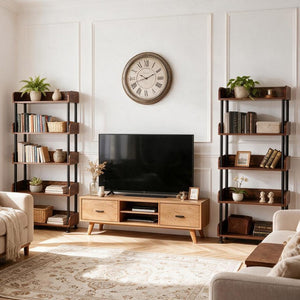 English Elm 5-Tier Industrial Bookcase Rustic Brown MDF Shelving with Black Metal Frame for Home Office W3101P574173