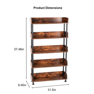 English Elm 5-Tier Industrial Bookcase Rustic Brown MDF Shelving with Black Metal Frame for Home Office W3101P574173