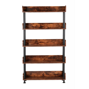 English Elm 5-Tier Industrial Bookcase Rustic Brown MDF Shelving with Black Metal Frame for Home Office W3101P574173