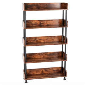 English Elm 5-Tier Industrial Bookcase Rustic Brown MDF Shelving with Black Metal Frame for Home Office W3101P574173
