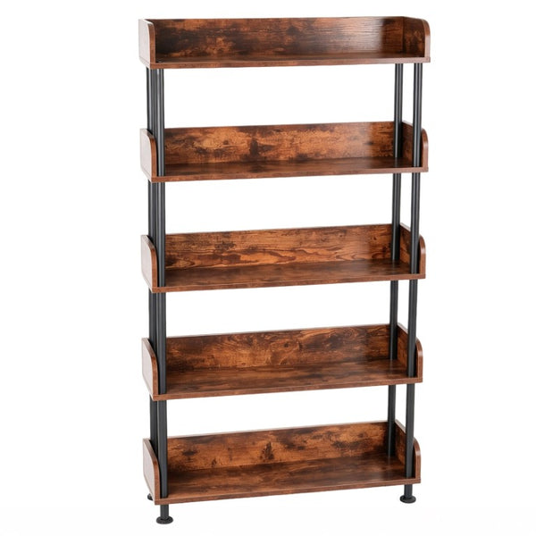 English Elm 5-Tier Industrial Bookcase Rustic Brown MDF Shelving with Black Metal Frame for Home Office W3101P574173