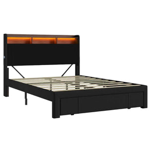 English Elm Queen-size Velvet Upholstered Storage Bed with Led Lighting Usb Charging Modern Frame W3107P503437
