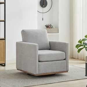 English Elm 30.7"w Square Chenille Swivel Accent Chair Weathered Wood Base Cozy Living Room Seating Light Gray W3118P439414