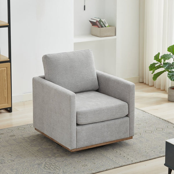 English Elm 30.7"w Square Chenille Swivel Accent Chair Weathered Wood Base Cozy Living Room Seating Light Gray W3118P439414