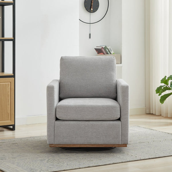 English Elm 30.7"w Square Chenille Swivel Accent Chair Weathered Wood Base Cozy Living Room Seating Light Gray W3118P439414