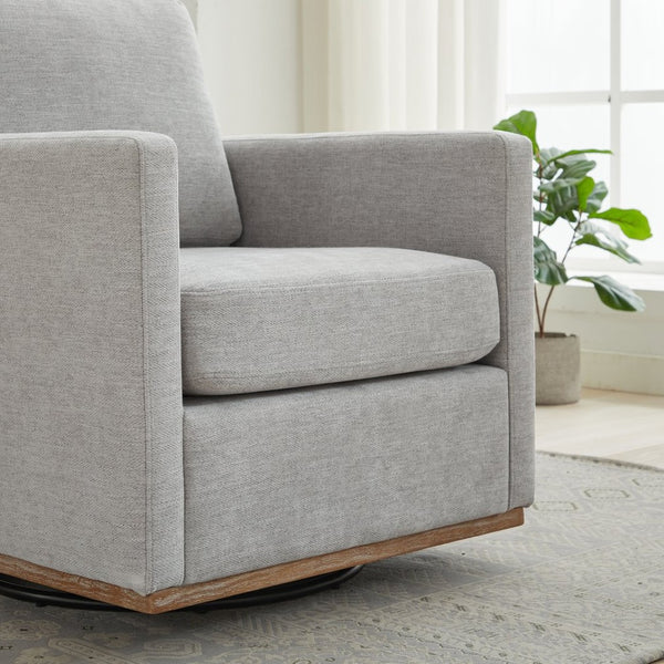 English Elm 30.7"w Square Chenille Swivel Accent Chair Weathered Wood Base Cozy Living Room Seating Light Gray W3118P439414