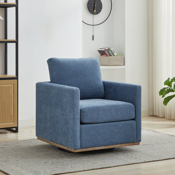English Elm 30.7"w Square Chenille Swivel Accent Chair Weathered Wood Base Cozy Living Room Seating Blue W3118P439415