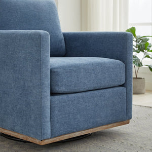 English Elm 30.7"w Square Chenille Swivel Accent Chair Weathered Wood Base Cozy Living Room Seating Blue W3118P439415