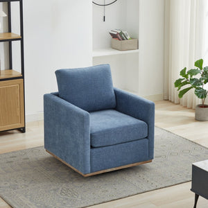 English Elm 30.7"w Square Chenille Swivel Accent Chair Weathered Wood Base Cozy Living Room Seating Blue W3118P439415