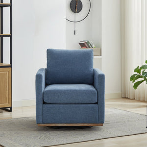 English Elm 30.7"w Square Chenille Swivel Accent Chair Weathered Wood Base Cozy Living Room Seating Blue W3118P439415